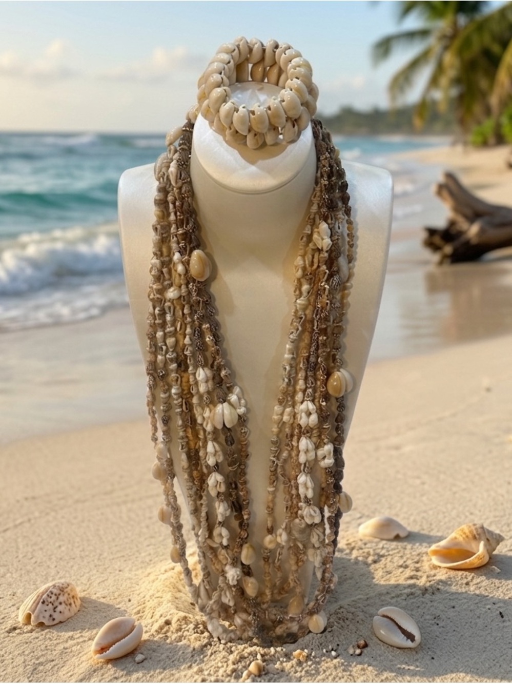 8 Natural Long Shell lStrand Necklaces with Shell Bracelet